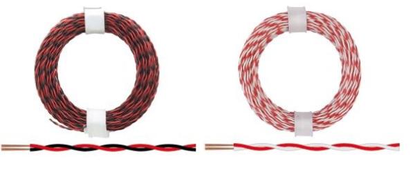 Kupferlitze, 2 x 0,04 mm², 2-adrig, verseilt, zweifarbig, 10 m Ring, verschiedene Farben